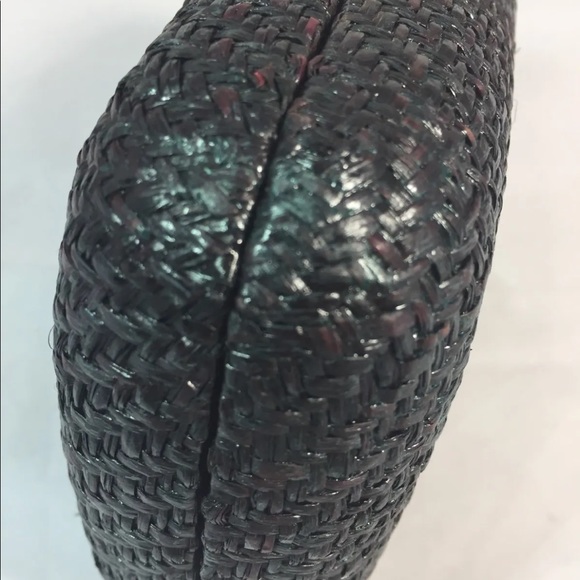 New Handmade Minaudière Clutch Black Woven Natural Fibre Tassel Gold Chain - Picture 11 of 12